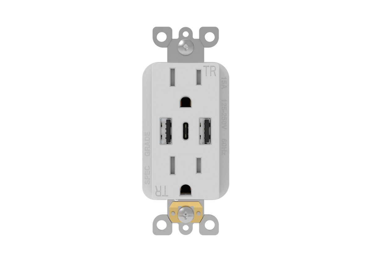 15 Amp Tamper-Resistant 3-Port USB Receptacle USB A & C & A