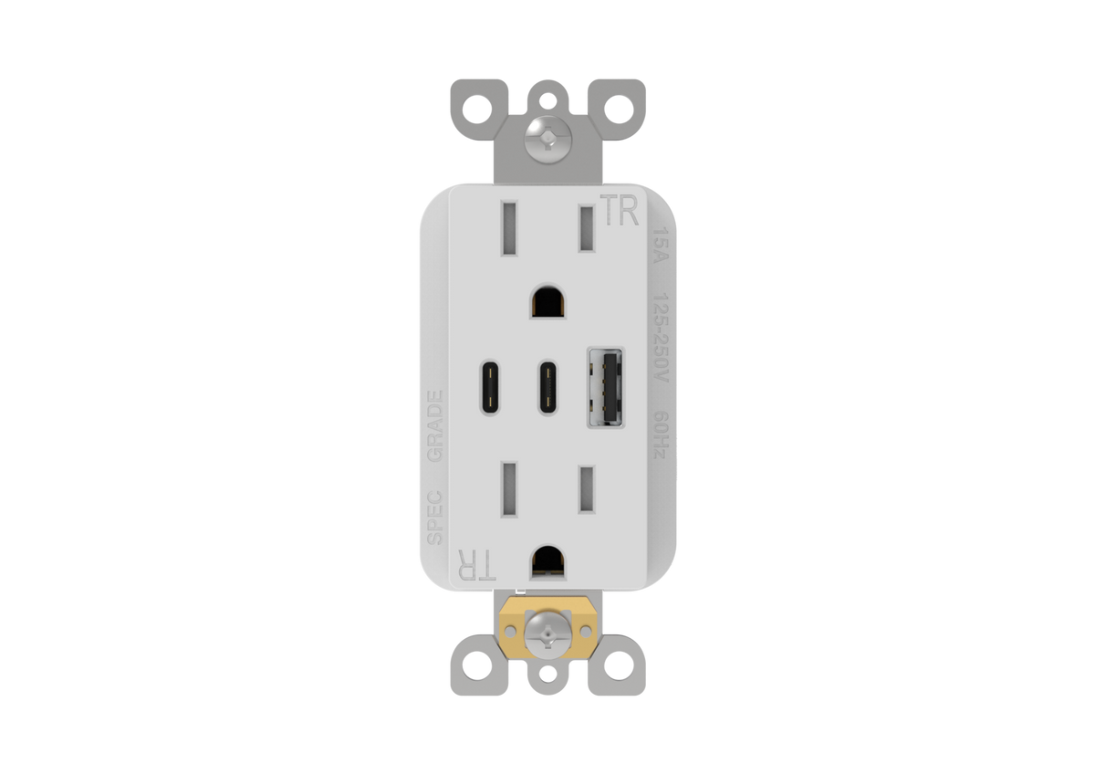 15 Amp Tamper-Resistant 3-Port USB Receptacle USB A & C & C